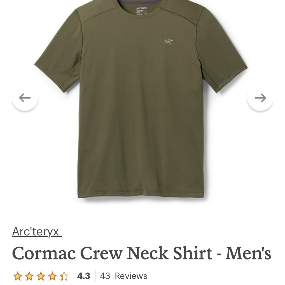 Arc'teryx Green Cormac Crew Short Sleeve Tee